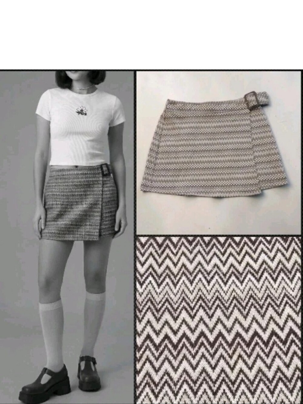 Vtg 90's Express Tricot Wrap Zig Zag Chevron Print Side Buckle Knit Skirt! 7/8 S